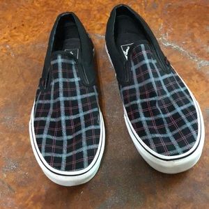Vans slip ons black,gray,pink/red plaid women’s 12